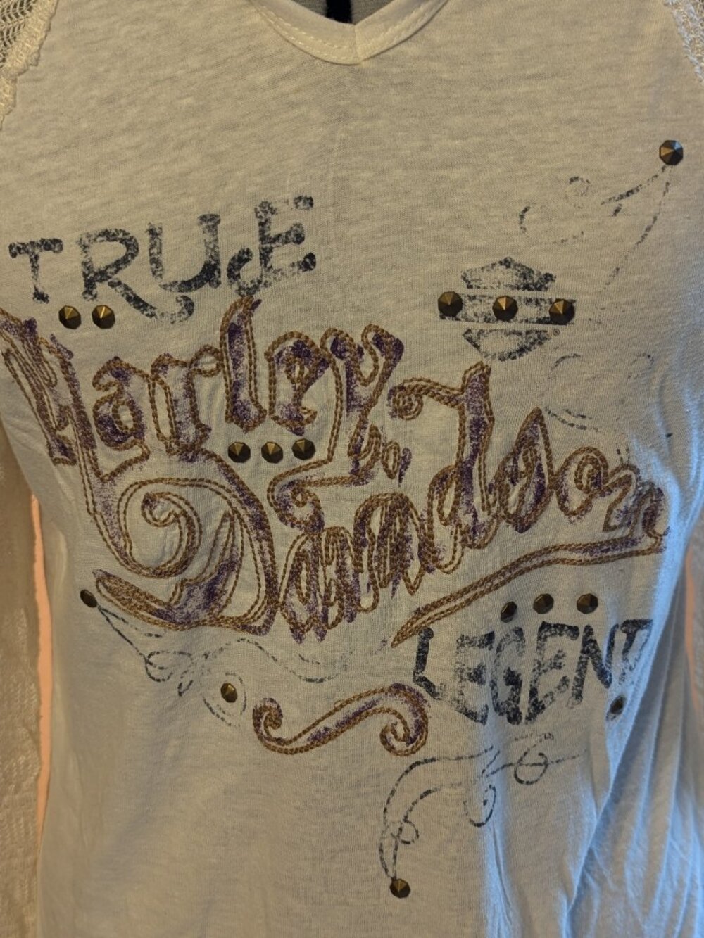 Harley-Davidson True Legend Boho Hooded Top Studded Knit M